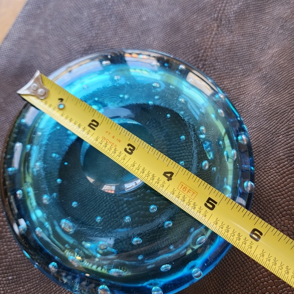 Vintage MCM Blenko Glass Ashtray Blue Controlled Seeded Bubble B-508 1950’s - Picture 6 of 15